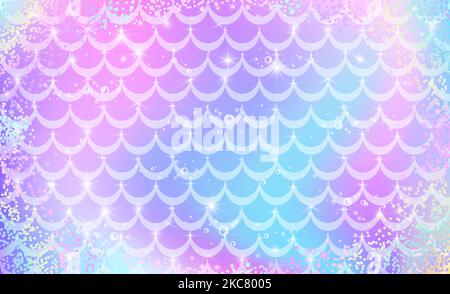 Mermaid rainbow scales. Fantasy background in sparkling stars and bubbles for design. Vector illustration. Stock Vector