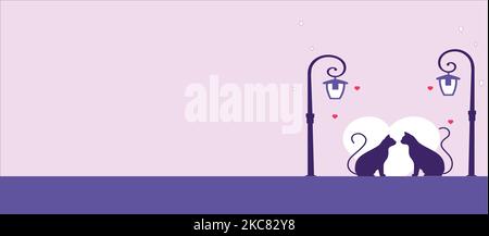 An adorable cat couple on pink-purple background Stock Vector