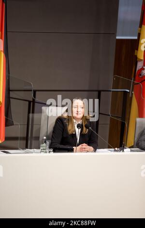 State Parliament President, Gabriele Andretta looks on during the first regular session of the Lower Saxony Parliament in 2021 on 27 January 2021 in Hanover. (Photo by Peter Niedung/NurPhoto) Stock Photo