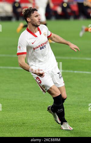 Sergi Gomez of Sevilla FC during the Spanish Copa del Rey match between Sevilla FC and Valencia CF at Estadio Sanchez Pizjuan in Sevilla, Spain. (Photo by Jose Luis Contreras/DAX images/NurPhoto) Stock Photo