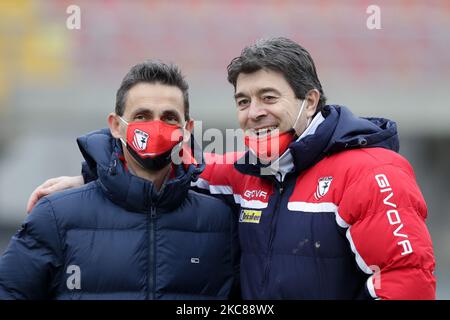 President Matteo Mantovani of Carpi FC and Head Coach Luciano Foschi of Carpi FC during the Serie C match between Carpi and Feralpisalo at Stadio Sandro Cabassi on January 27, 2021 in Carpi, Italy. (Photo by Emmanuele Ciancaglini/NurPhoto) Stock Photo