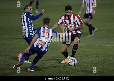 Yuri Berchiche of Athletic and Jorge Molto of Alcoyano compete for the ball during the round of 16 of the Copa del Rey between CD Alcoyano and Athletic Club at the Campo Municipal de El Collao on January 28, 2021 in Alcoy, Alicante, Spain. (Photo by Jose Breton/Pics Action/NurPhoto) Stock Photo