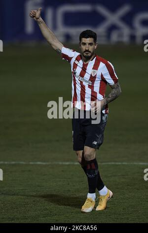 Yuri Berchiche of Athletic gestures during the round of 16 of the Copa del Rey between CD Alcoyano and Athletic Club at the Campo Municipal de El Collao on January 28, 2021 in Alcoy, Alicante, Spain. (Photo by Jose Breton/Pics Action/NurPhoto) Stock Photo