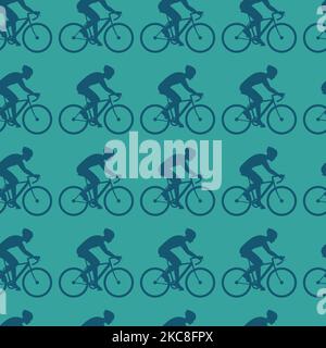 Seamless pattern with cyclists on road bikes. Stock Vector