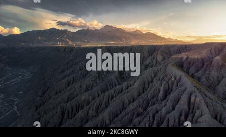 An aerial view of the Kuitun grand canyon. China Stock Photo