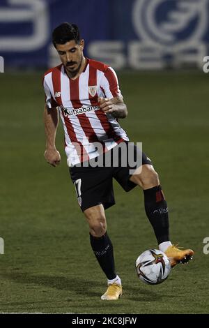 Yuri Berchiche of Athletic controls the ball during the round of 16 of the Copa del Rey between CD Alcoyano and Athletic Club at the Campo Municipal de El Collao on January 28, 2021 in Alcoy, Alicante, Spain. (Photo by Jose Breton/Pics Action/NurPhoto) Stock Photo