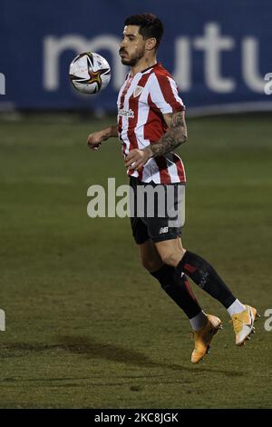 Yuri Berchiche of Athletic controls the ball during the round of 16 of the Copa del Rey between CD Alcoyano and Athletic Club at the Campo Municipal de El Collao on January 28, 2021 in Alcoy, Alicante, Spain. (Photo by Jose Breton/Pics Action/NurPhoto) Stock Photo