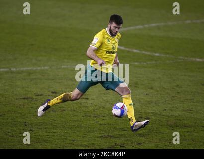 Norwich City's Grant Hanley during The Sky Bet Championship between Millwall and Norwich City at The Den Stadium, London on 2nd February, 2021 (Photo by Action Foto Sport/NurPhoto) Stock Photo