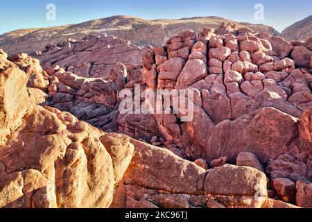 Rock formations seen along the Monkey Fingers Canyon near the Dades Gorge located deep in the High Atlas Mountains in Dades, Morocco, Africa. The eroded sandstone formations called the Monkey Fingers are finger like shapes and are one of the most prominent landmarks in the Dades Valley. (Photo by Creative Touch Imaging Ltd./NurPhoto) Stock Photo