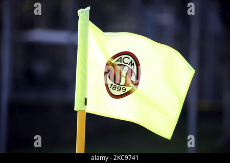 Corner flag is seen during the Women Coppa Italia match between AC Milan and US Sassuolo at Centro Sportivo Vismara on February 13, 2021 in Milan, Italy. (Photo by Giuseppe Cottini/NurPhoto) Stock Photo