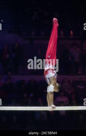 Liverpool, UK. 04th Nov, 2022. Liverpool, England, November 4th 2022 Joe Fraser (GBR) on the Parallel Bars during the Men's All-Around Final at the FIG World Gymnastics Championships at the M&S Bank Arena in Liverpool, England Dan O' Connor (Dan O' Connor/SPP) Credit: SPP Sport Press Photo. /Alamy Live News Stock Photo