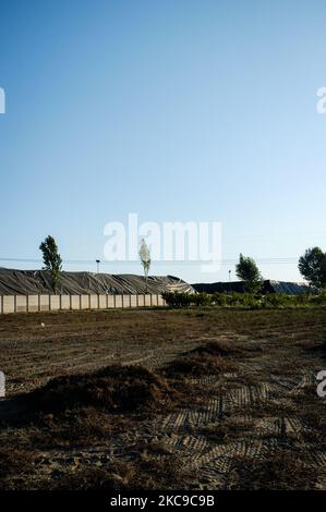 This photograph, taken on 15 August 2019, shows the 'Taverna del Ré' repository for Ecobale located between the border of Giugliano in Campania (Naples) and Villa Literno (Caserta) in the middle of the Lands of Fires 'Terra dei Fuochi'. It is one of the largest storage sites in Campania for its 130 hectares with about 6 million Ecobale inside. The 'Lands of Fires' is an area of the Campania region located between Naples and Caserta, reported as such by toxic waste fires and the ignition of waste fires that have had a strong impact on the health of the local population. The Public Prosecutor's  Stock Photo