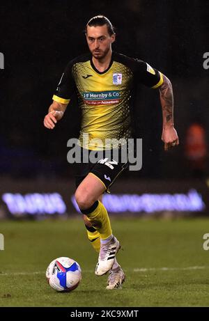 Stock action picture of Oliver Banks of Barrow during the Sky Bet League 2 match between Oldham Athletic and Barrow at Boundary Park, Oldham on Tuesday 23rd February 2021. (Credit: Eddie Garvey | MI News) (Photo by MI News/NurPhoto) Stock Photo