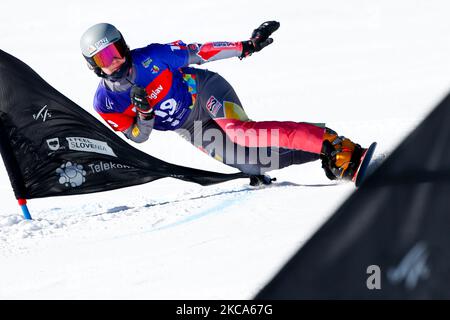 Loch Cheyenne from Germany competes in the Women’s Parallel Giant Slalom Finals during the FIS Snowboard World Championships 2021 on March 01, 2021 on Rogla, Slovenia. (Photo by Damjan Zibert/NurPhoto) Stock Photo