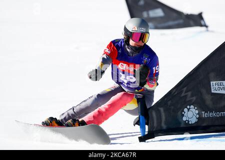 Loch Cheyenne from Germany competes in the Women’s Parallel Giant Slalom Finals during the FIS Snowboard World Championships 2021 on March 01, 2021 on Rogla, Slovenia. (Photo by Damjan Zibert/NurPhoto) Stock Photo