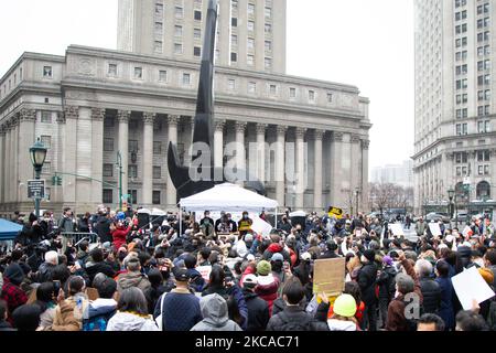 Following countless racist assaults targeting Asian Americans in New York City and across the United States, the Asian American Federation invited elected officials, partners, and allies to Foley Square Saturday, February 27, 2021 to encourage and cultivate community-based action plans to address this violence. (Photo by Karla Ann Cote/NurPhoto) Stock Photo