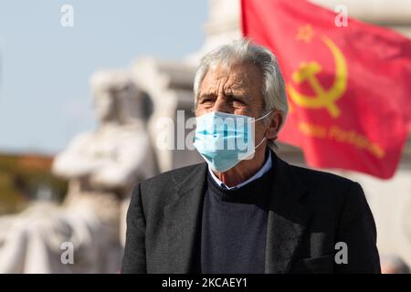 The General Secretary of the PCP, Jeronimo de Sousa on the Portuguese Communist Party Celebrates its Centenary on the streets in Lisbon, on March 6, 2021 (Photo by Nuno Cruz/NurPhoto) Stock Photo