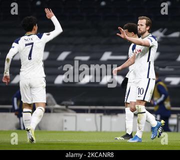 Tottenham Hotspur's Harry Kane celebrates his first goal during Europa League Round of 16 between Tottenham Hotspur and GNK Dinamo Zagreb at Tottenham Hotspur Stadium , London, UK on 11th March 2021 (Photo by Action Foto Sport/NurPhoto) Stock Photo