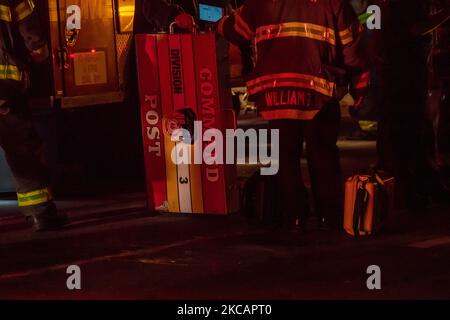 FDNY personnel are seen at a auto shop fire in Midtown, Manhattan, New ...