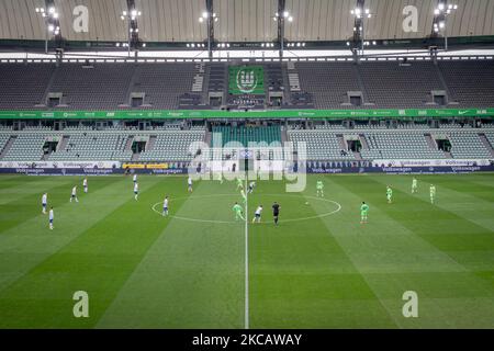 A general view inside the stadium during the Bundesliga match between VfL Wolfsburg and FC Schalke 04 at Volkswagen Arena on March 13, 2021 in Wolfsburg, Germany. (Photo by Peter Niedung/NurPhoto) Stock Photo