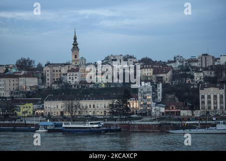 Old Belgrade skyline, view from Brankov bridge Stock Photo