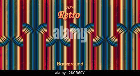 Abstract retro style background with colorful rounded stripes lines pattern and grunge texture vintage design Stock Vector
