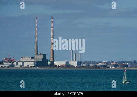 Members of the 49er Team Poland sailing in Dublin Bay seen from the West Pier in Dun Laoghaire harbour, during Level 5 Covid-19 lockdown. On Sunday, 21 March, 2021, in Dún Laoghaire, Dublin, Ireland. (Photo by Artur Widak/NurPhoto) Stock Photo