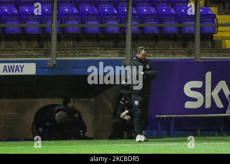 Grimsby Town manager Paul Hurst during the Sky Bet League 2 match between Barrow and Grimsby Town at the Holker Street, Barrow-in-Furness on Tuesday 23rd March 2021. (Photo by Mark Fletcher/MI News/NurPhoto) Stock Photo