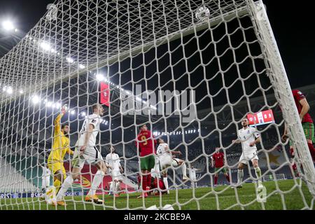 Shakhrudin Magomedaliyev in action (view from remote camera) during the FIFA World Cup European qualifiers Quatar 2022 (Group A) match ?between Portugal and Azerbaijan at Juventus Stadium on March 24, 2021 in Turin, Italy. Portugal won 1-0 over Azerbaijan. (Photo by Massimiliano Ferraro/NurPhoto) Stock Photo