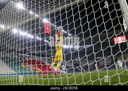 Shakhrudin Magomedaliyev in action (view from remote camera) during the FIFA World Cup European qualifiers Quatar 2022 (Group A) match ?between Portugal and Azerbaijan at Juventus Stadium on March 24, 2021 in Turin, Italy. Portugal won 1-0 over Azerbaijan. (Photo by Massimiliano Ferraro/NurPhoto) Stock Photo