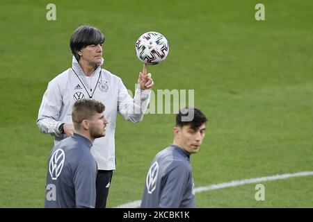 Joachim Löw, head coach of Germany in action during a team Germany training session at Arena Nationala on March 27, 2021 in Bucharest, Romania. (Photo by Alex Nicodim/NurPhoto) Stock Photo