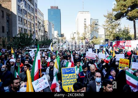 Tehran, Iran. 04th Nov, 2022. A demonstration in front of the former U.S. Embassy in Tehran, Iran, Friday, Nov. 4, 2022. Iran on Friday marked the 1979 takeover of the U.S. Embassy in Tehran as its theocracy faces nationwide protests after the death of a 22-year-old woman earlier arrested by the country's morality police. (Photo by Sobhan Farajvan/Pacific Press) Credit: Pacific Press Media Production Corp./Alamy Live News Stock Photo