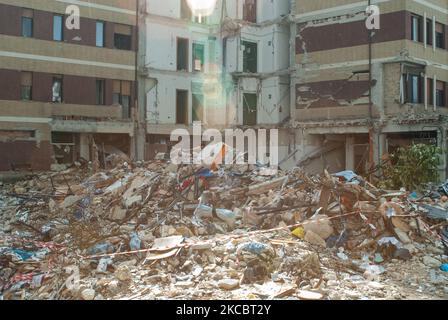A view of collapsed 'Casa dello Studente' (Student House) in L'Aquila, Italy on May 4, 2009. On April 6th, 2009, a violent earthquake destroyed lots of buildings and causing 309 victims. (Photo by Lorenzo Di Cola/NurPhoto) Stock Photo
