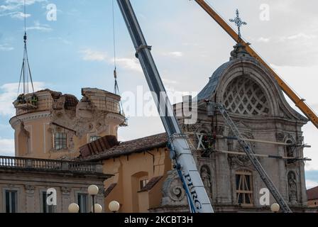 A view of the collapsed Santa Maria del Suffragio Church (Chiesa delle Anime Sante) in L'Aquila, Italy on May 4, 2009. On April 6th, 2009, a violent earthquake destroyed lots of buildings and causing 309 victims. (Photo by Lorenzo Di Cola/NurPhoto) Stock Photo