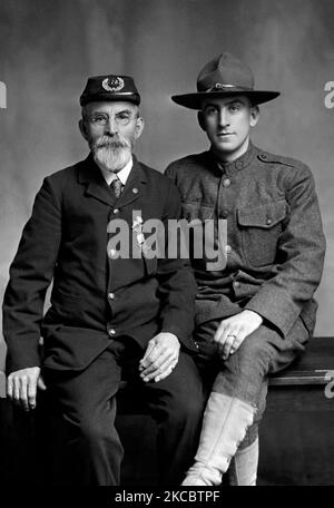 Civil War veteran and World War I soldier, circa 1918. Stock Photo