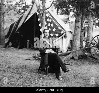 Captain Conyngham of the Irish Brigade in front of his command tent during the Civil War, 1863. Stock Photo