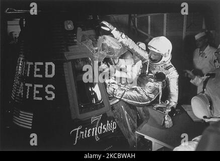 Astronaut John Glenn entering the friendship 7 capsule prior to launch. Stock Photo