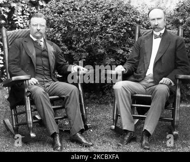 President Theodore Roosevelt accompanied by his Vice President Charles W. Fairbanks. Stock Photo