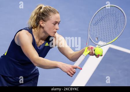 Aliaksandra Sasnovich of Belarus during her WTA St. Petersburg Ladies Trophy 2021 tennis tournament second round match against Daria Kasatkina of Russia on March 18, 2021 at Sibur Arena in Saint Petersburg, Russia. (Photo by Mike Kireev/NurPhoto) Stock Photo