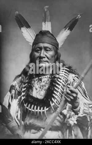 Portrait of Rushing Eagle of the Dakota Tribe, circa 1880. Stock Photo