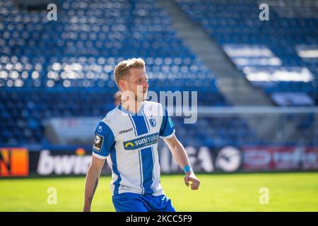 Dominik Ernst of Magdeburg looks on during the 3. Liga match between 1. FC Magdeburg and FC Ingolstadt 04 at MDCC-Arena on April 03, 2021 in Magdeburg, Germany. (Photo by Peter Niedung/NurPhoto) Stock Photo