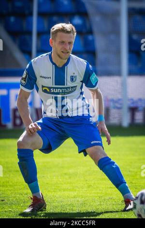 Dominik Ernst of Magdeburg looks on during the 3. Liga match between 1. FC Magdeburg and FC Ingolstadt 04 at MDCC-Arena on April 03, 2021 in Magdeburg, Germany. (Photo by Peter Niedung/NurPhoto) Stock Photo