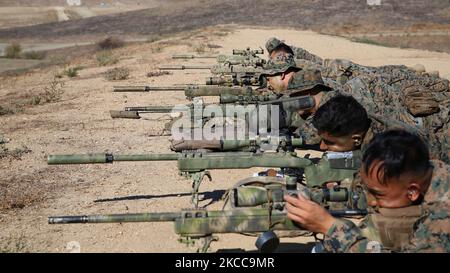 U.S. Marines attend the pre-scout sniper course at Camp Pendleton California. Stock Photo
