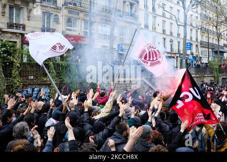 Several thousand demonstrators marched in Paris, France, on April 10, 2021 against far-right ideas, as the government multiplies verbal attacks and a law against Muslim separatism. (Photo by Vincent Koebel/NurPhoto) Stock Photo