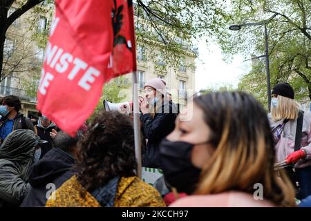 Several thousand demonstrators marched in Paris, France, on April 10, 2021 against far-right ideas, as the government multiplies verbal attacks and a law against Muslim separatism. (Photo by Vincent Koebel/NurPhoto) Stock Photo