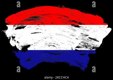 Croatia flag on distressed black stroke brush background Stock Photo