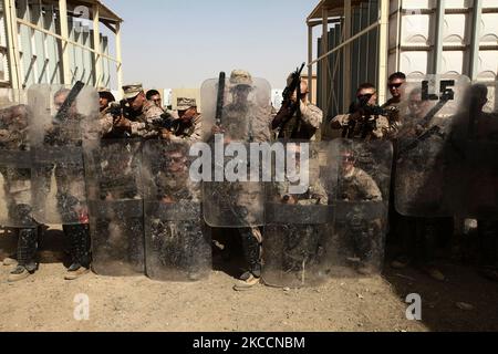 U.S. Marines participate in the riot control. Stock Photo