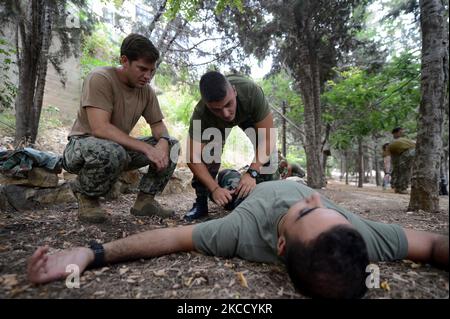 U.S. Soldiers participate in medical training. Stock Photo