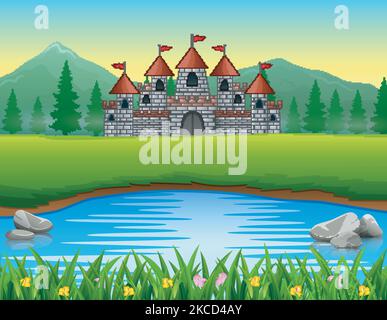 Nature scene with castle and a pond Stock Vector Image & Art - Alamy