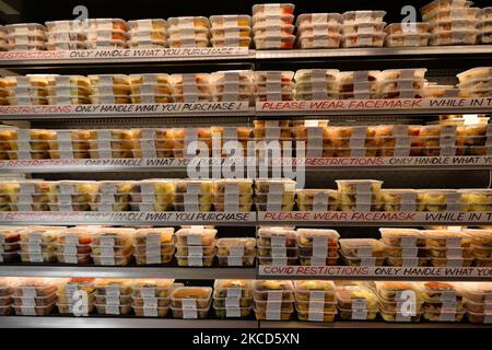 Take away meals ready to buy at Mooneys Master Butchers on Shankill Road, in Belfast. On Tuesday, April 20, 2021, in Belfast, Northern Ireland (Photo by Artur Widak/NurPhoto) Stock Photo